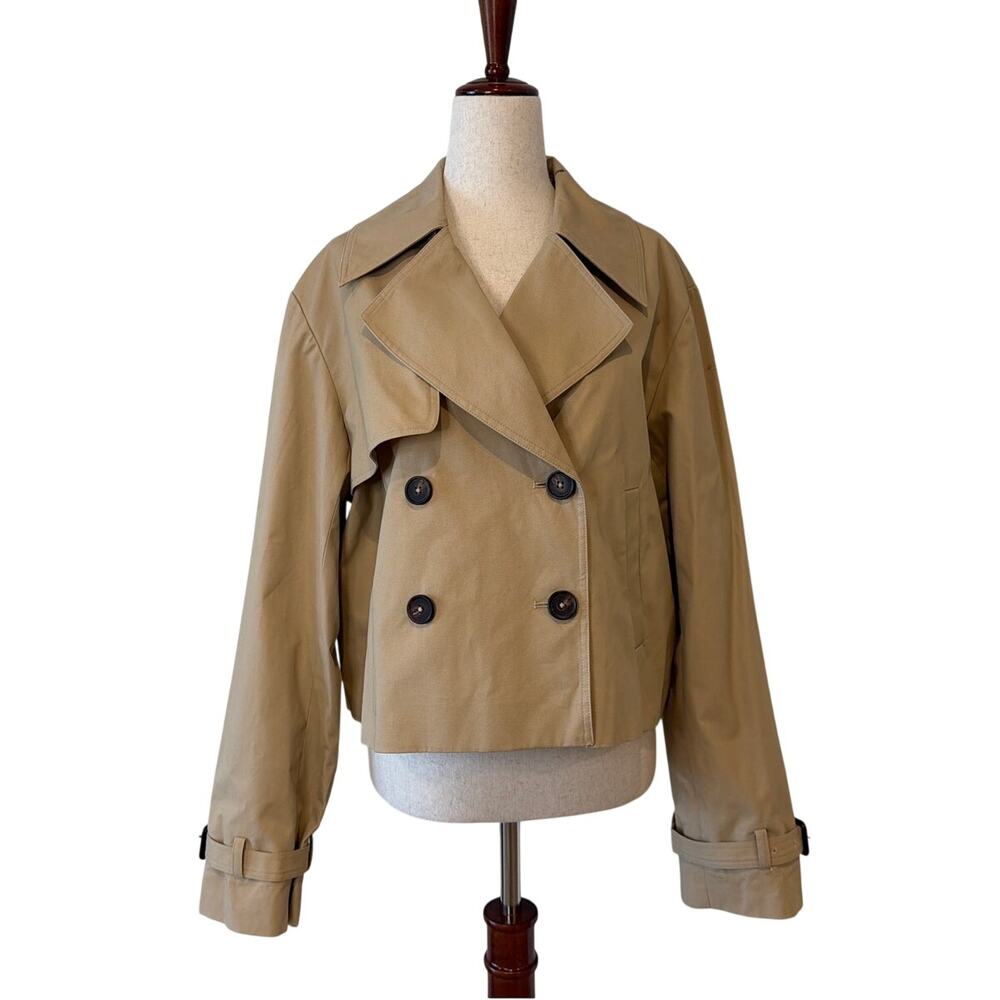 French Connection Crop Cotton Twill Trench Coat, Tan, Women's Size 10